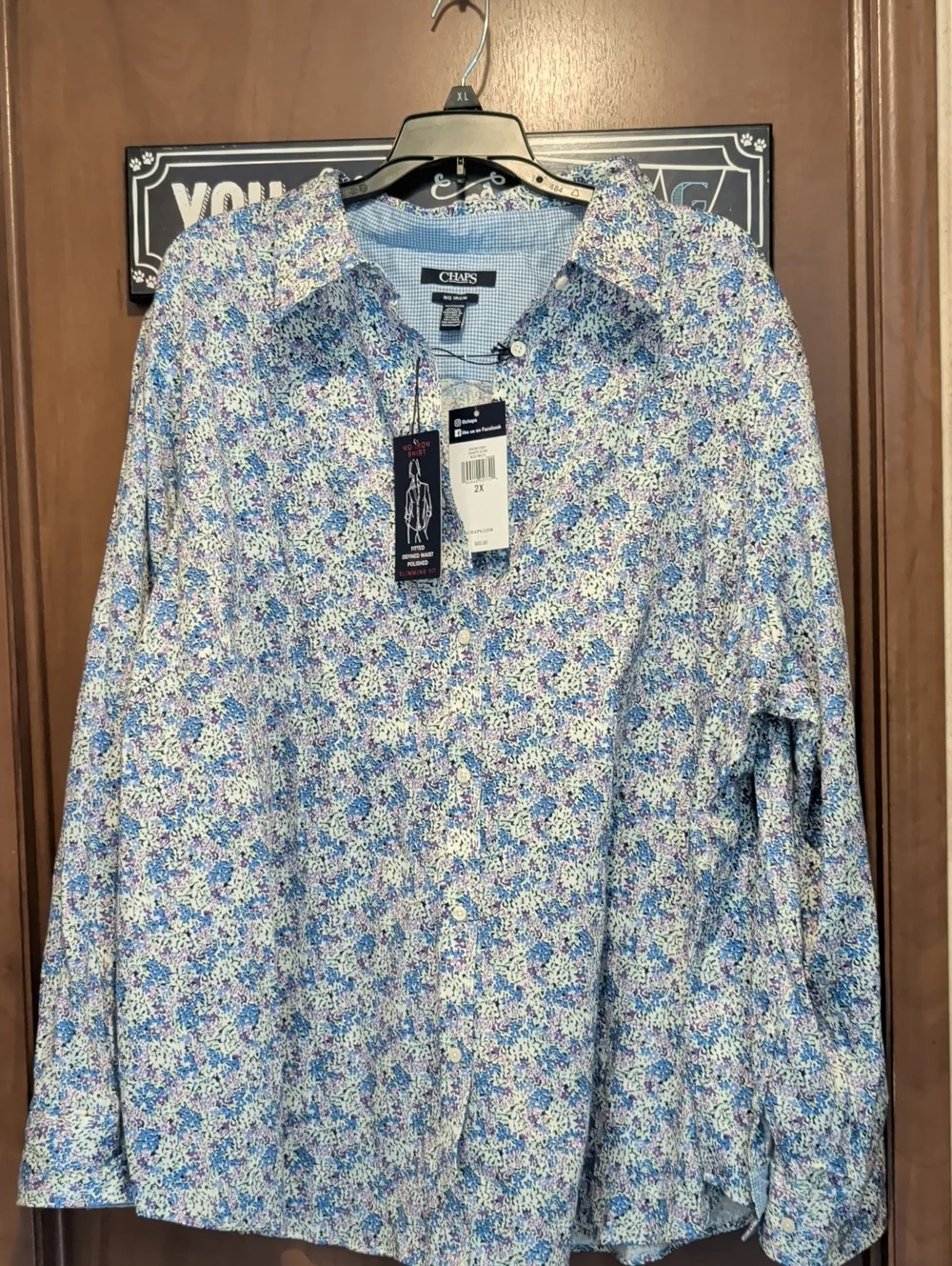 Chaps Blue Floral Button-Down Shirt 2x - Picture 1 of 4